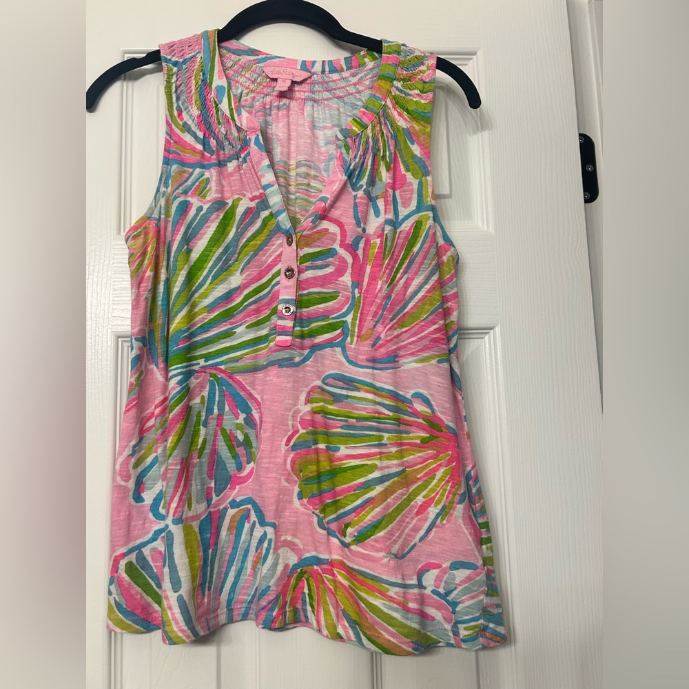 Lilly Pulitzer Pink and Blue Essie “Shellebrate” Top